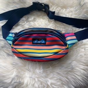Kavu Striped Crossbody Belt Bag in Red, Blue, Yellow, Pink, Teal